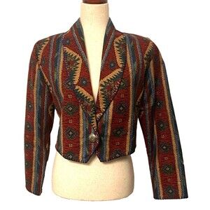Vtg NWT! RHONDA STARK Cropped Jacket Womens S Aztec Western Concho USA Made #815